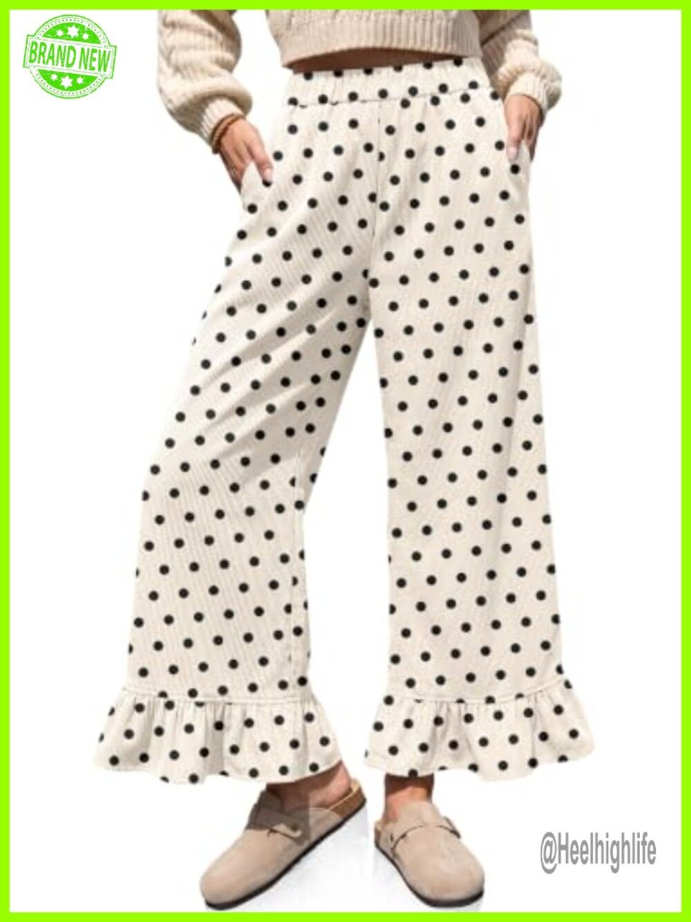 Corduroy Wide Leg Palazzo Pants High Waist Ruffle Hem Pull On